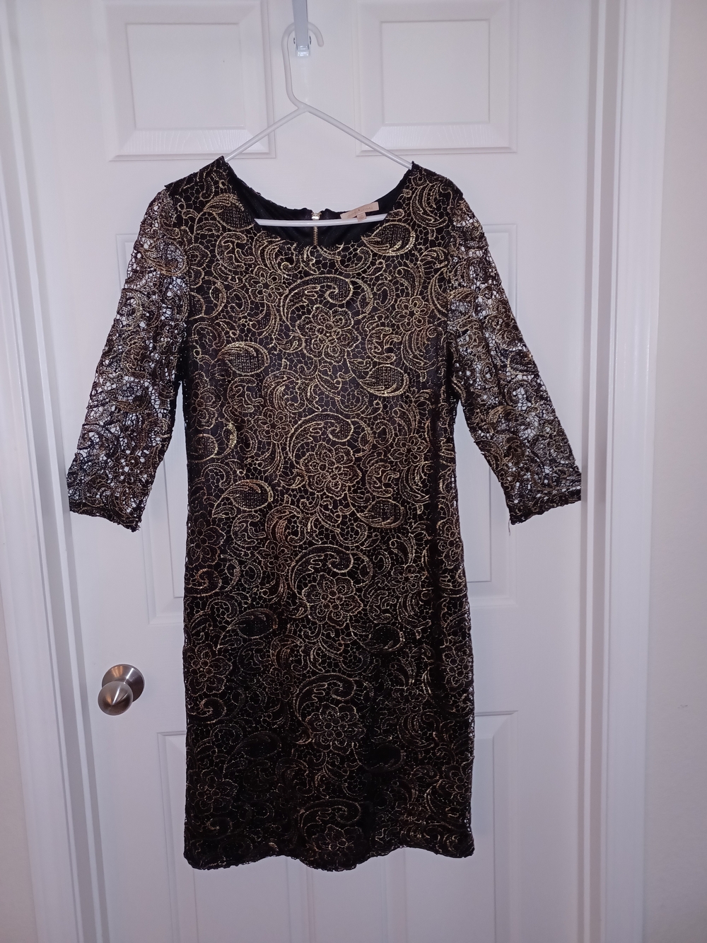 Black & Gold Lace Overlay Sheath Dress